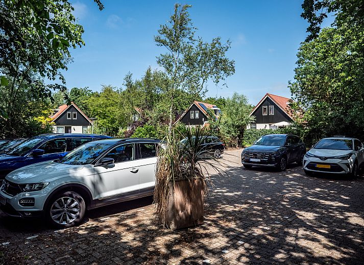 Essecke im Koetshuis 1 Ferienhaus De Koog Texel mit Holztisch und bunten Stuehlen.