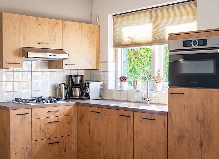 Ferienhaus Koetshuis 2 in De Koog, Texel mit sonniger Terrasse und gruener Umgebung.