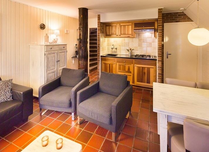 Charming exterior of Apartment De Koolmees in Den Burg, Texel, with traditional roof tiles and green garden.