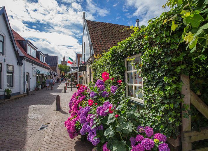 Charming exterior of Apartment De Koolmees in Den Burg, Texel, with traditional roof tiles and green garden.