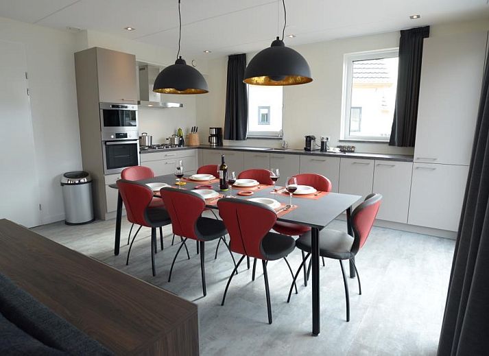 Stijlvolle woonkamer in Roggesloot vakantiehuis, Den Burg, Texel met moderne inrichting.