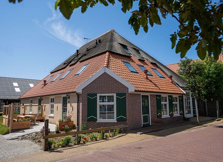 Das Ferienhaus Hooivak in Den Hoorn Texel mit traditionellem Reetdach, gelegen auf den Watteninseln.