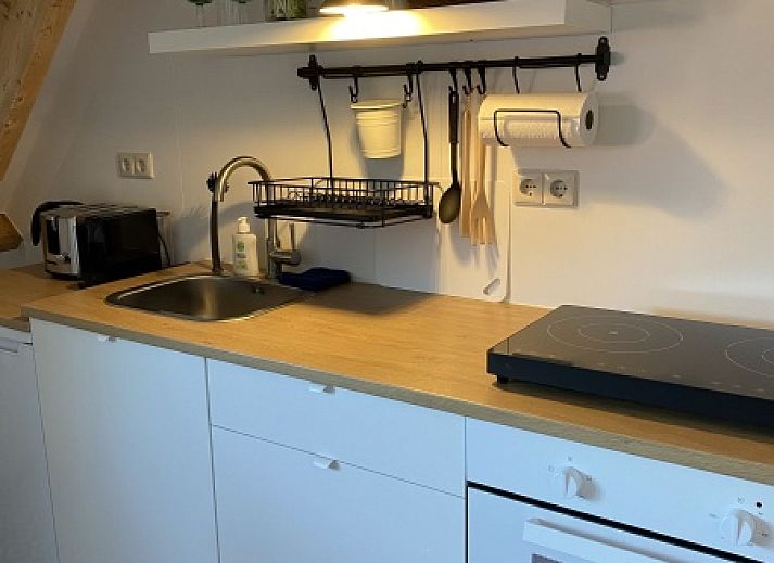 Aussenbereich des Doppelstudios 1 in Den Hoorn, Texel, mit einer sonnigen Terrasse und einem bunten Garten.