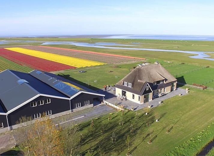 Luxe badkamer in De Borage Texel bed and breakfast, Oosterend, met dubbele wastafels en stijlvolle mozaiektegels.