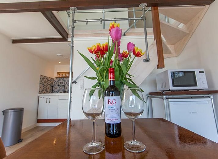 Luftaufnahme des Ferienhauses in Oosterend, Texel mit Blick auf das Meer und die umliegende Natur.
