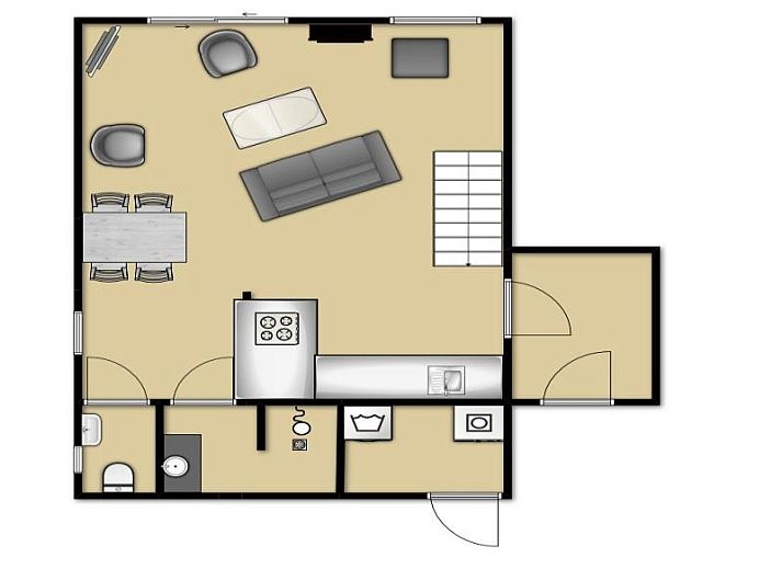 Modern kitchen in Holiday home Gortersmient 356, De Dennen, Texel. Fully equipped for a comfortable stay on the Wadden Islands.
