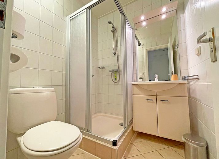 Gemuetliche Sitzecke im Apartment Bos en Duin 35, De Dennen, Texel mit bequemen Sofas und grossen Fenstern.