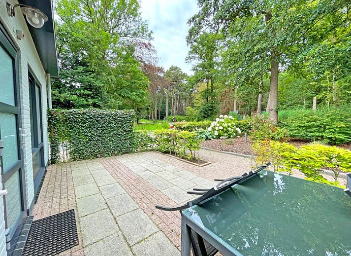 Bright and spacious dining room in Apartment Bos en Duin 04, De Dennen, Texel with wooden table and modern chairs.