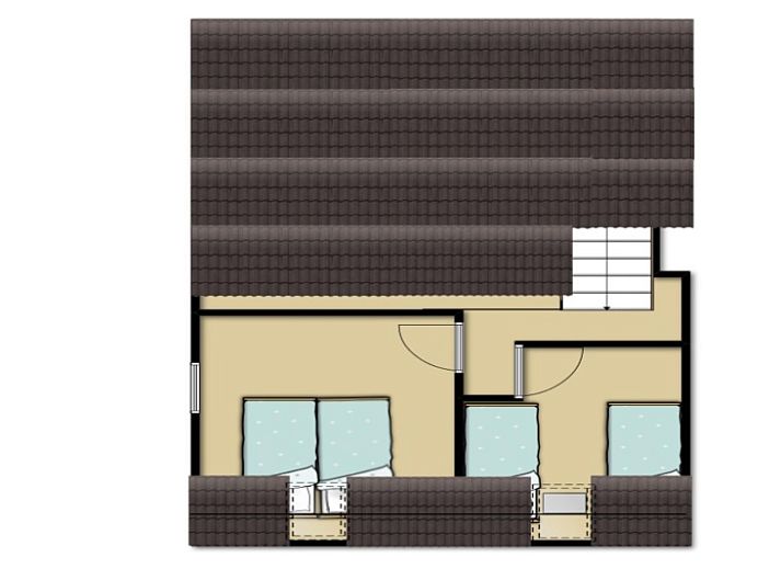 Gemuetliche Essecke im Ferienhaus Gortersmient 210, De Dennen, Texel mit Treppe zum Obergeschoss.