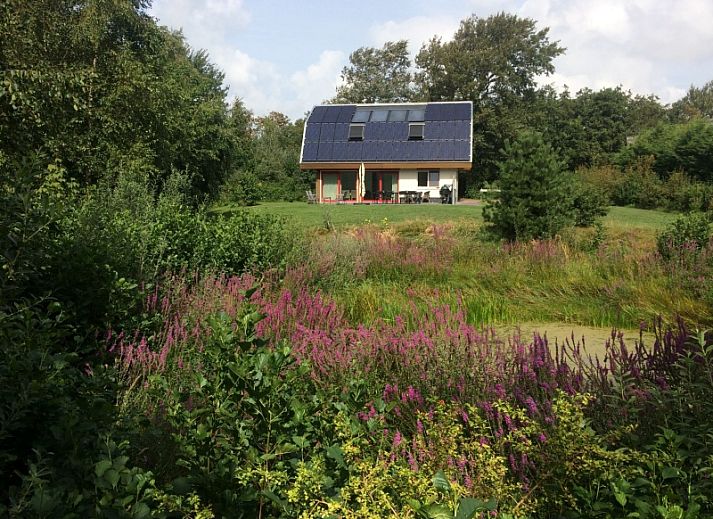 Vijverhof vacation home in De Dennen, Texel surrounded by green nature and sunny skies.