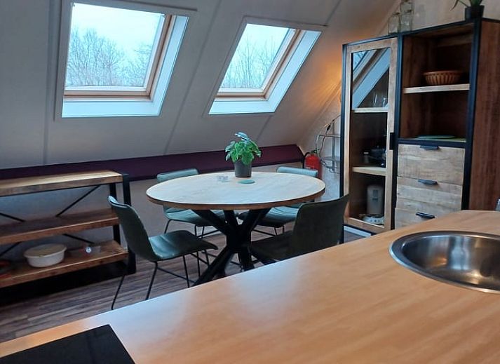 Gemuetliches Aeusseres des Ferienhauses in Oosterend auf Terschelling, mit sonniger Veranda und bunten Blumen.