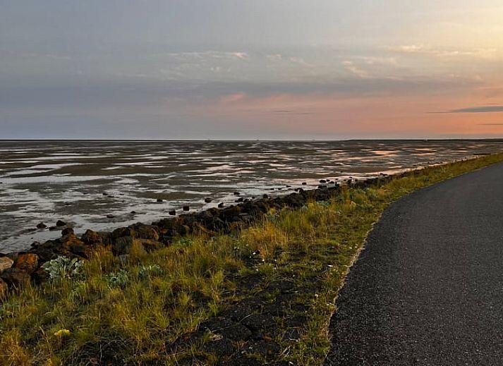 Stilvolles Esszimmer im Ferienhaus in Oosterend auf Terschelling, mit Holztisch und modernen Stuehlen.