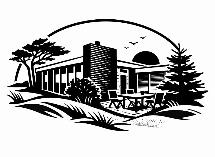 Ingang van Anchorage bungalow in Midsland Noord, Terschelling met planten.