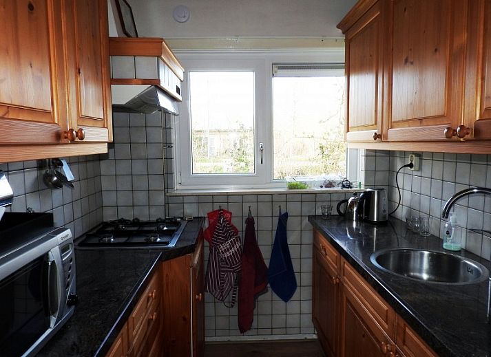 Botter Ferienhaus in Midsland Noord Terschelling umgeben von Blumen und Gartenmoebeln