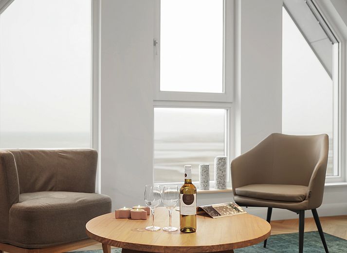 Elegante binnenruimte met comfortabele bank in 4-6-persoons penthouse 4-6LP, Terschelling.