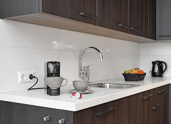 Elegante binnenruimte met comfortabele bank in 4-6-persoons penthouse 4-6LP, Terschelling.