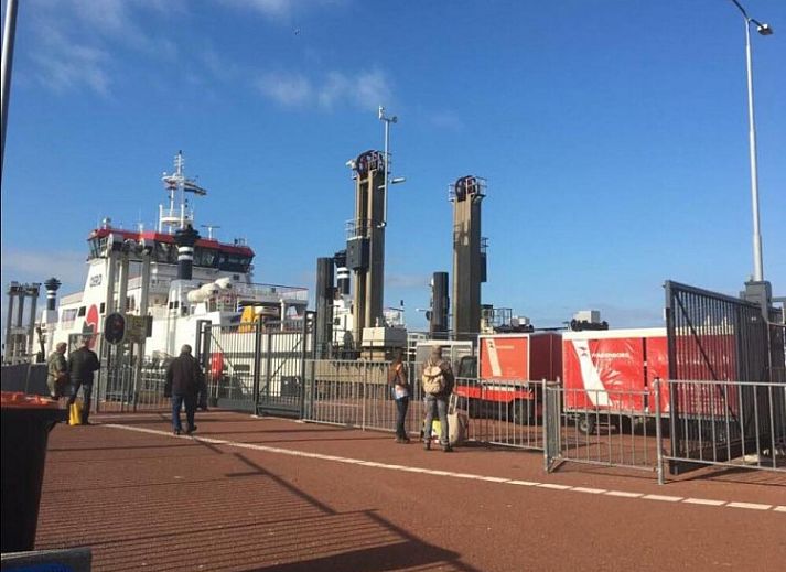 Buitenzijde van chalet Oester 167 in Ballum, Ameland met zonnige veranda en moderne uitstraling.