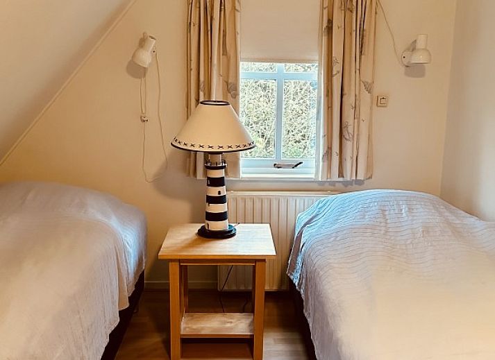 Bloeiende hortensia's bij raam van Akkerduin vakantiehuis in Ballum, Ameland.