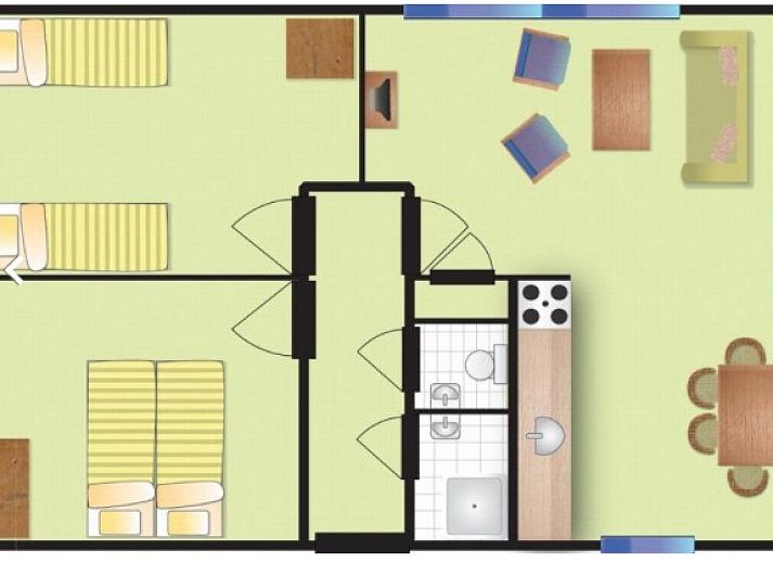 Helles Wohnzimmer in BORNRIF COTTAGE 4, Ferienhaus in Hollum, Ameland mit Blick auf die Natur.