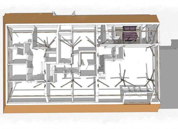 Moderne Essecke in der Wohnung Dorsvloer, Hollum, Ameland, mit Industrielampe und bunten Blumen.