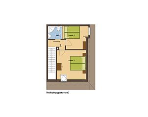 Top floor floor plan of Type T-3 vacation home, De Cocksdorp, Texel.