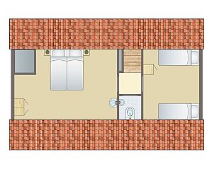 Grundriss des Sluftervallei 8-Personen-Bungalows 8C in De Cocksdorp, Texel, mit komfortablen Schlafzimmern.