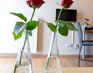 Fresh roses in the living room of Type 1 - 2100 vacation home in De Cocksdorp, Texel, for a warm atmosphere.