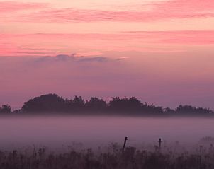 Roze ochtendmist boven het landschap van De Koog, Texel, dichtbij Duinrand Vakantievilla's Type 2.