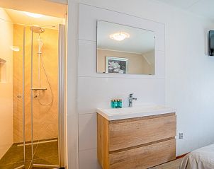 Modern bathroom in Holiday home Kamperfoelie 49, De Koog, Texel, with shower and sink.