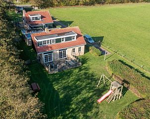 Luftaufnahme des Ferienhauses und der Umgebung in Cottage in De Koog, Texel, Wadden Islands.