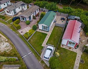 Aerial view of Chalet Bregkoog 205 on Texel, vacation home in green surroundings of De Koog.