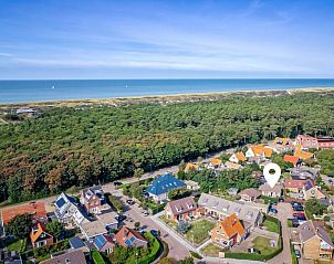 Aerial view of De Koog, Texel with The Strandvondst vacation home near the shore.