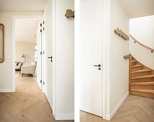Stylish interior of Villa 25a in De Koog Texel with wooden staircase, Wadden Islands.