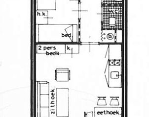 Floor plan of Motel Texel Apartment (W), De Koog, Texel, with layout of living and sleeping areas.