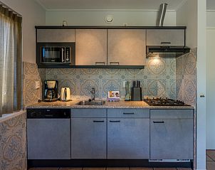 Fully equipped kitchen in Zilte Bries vacation home on Texel, De Koog with modern finishes.