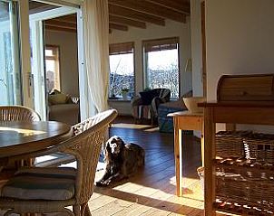 Gemtlicher Innenbereich der Texel Villa Duinzicht in De Koog, Texel mit Sonnenlicht und Holzboden.