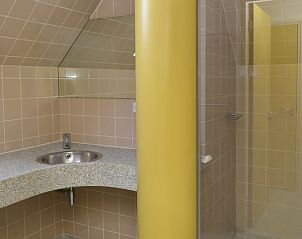 Stijlvolle badkamer in Vakantiewoning - Molenhuizen, Den Burg, Texel met moderne wastafel en douche.