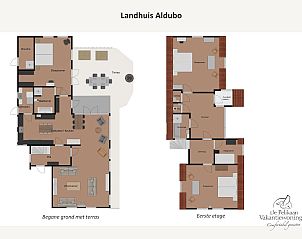 Plan of 44 - Aldubo Landhuis, Den Burg, Texel, with overview of rooms and layout.