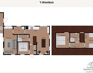 Plattegrond van Vakantiehuisje Den Hoorn Texel met overzicht van kamers en indeling.