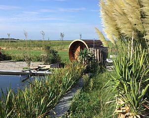 Rustgevende tuin van De Borage Texel, Oosterend, met sauna en natuurlijke vijver voor een ontspannen verblijf.