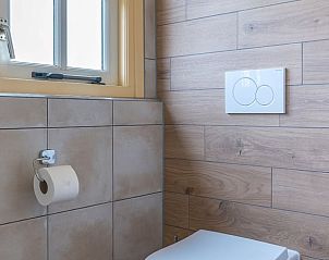 Ordentlich eingerichtete Toilette im Ferienhaus in Oosterend, Texel, Watteninseln, mit Holzakzenten.