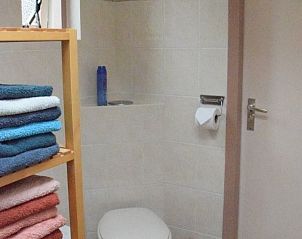 Praktische badkamer met toilet in 't Achterhuis vakantiehuis Oudeschild Texel.