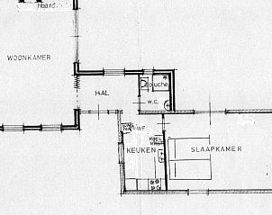 Plattegrond van Het Rge Landje, een vakantiehuis in Dennenbos, Texel, met overzicht van indeling.