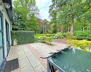 Private terrace of Apartment Bos en Duin 04, De Dennen, Texel overlooking the wooded landscape.