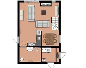 Plattegrond begane grond van vakantiehuis Gortersmient 224, Bungalowpark Gortersmient, De Dennen, Texel.