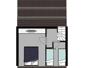 Plattegrond bovenverdieping van vakantiehuis Gortersmient 224, Bungalowpark Gortersmient, De Dennen, Texel.