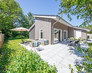 Enjoy the sunny patio of vacation home Tormentil in De Dennen, Texel, surrounded by lush nature.