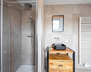 Stijlvolle badkamer in Wulpenweid 10 de Wulp, vakantiehuis De Dennen Texel met douche en wastafel.