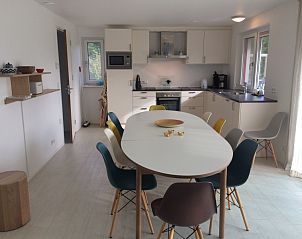Keuken van Vijverhof vakantiehuis in De Dennen, Texel met moderne apparatuur en eettafel.