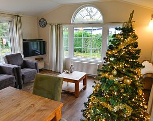 Cozy living room with Christmas tree in Holiday Park De Koorn-aar Type F, Texel, Wadden Islands.